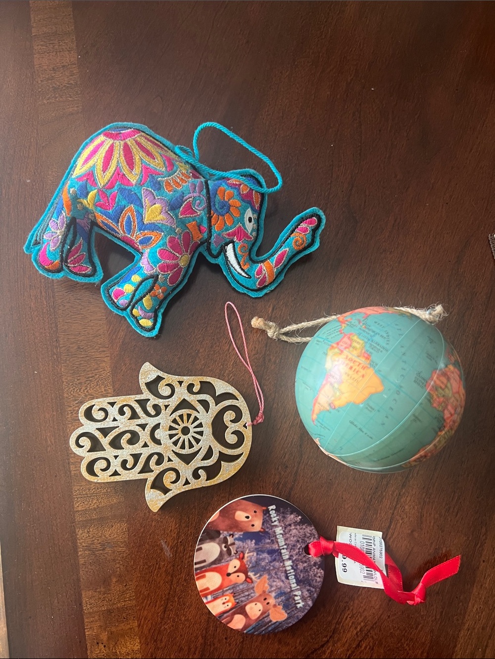 Bohemian Globe Fabric Elephant Earthbound Trading Company Christmas Ornament